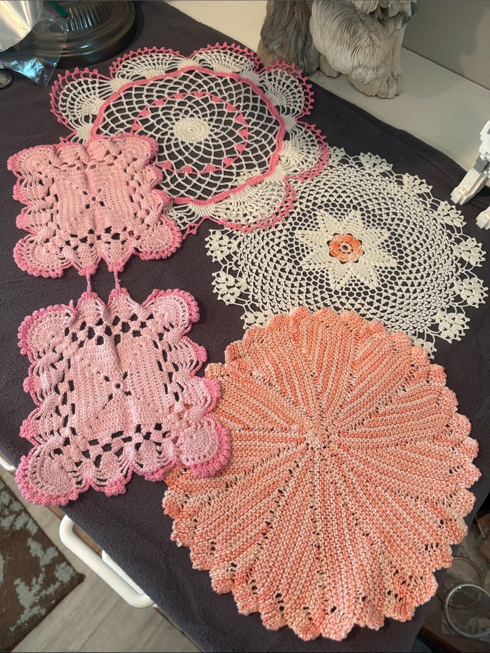 Vintage Handmade Pink & Cream Crochet Doily Set - Decorative Home Accents